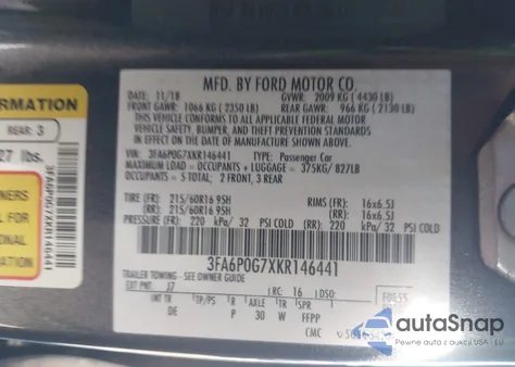 2019 Ford Fusion S z USA, uszkodzony, nr VIN 3FA6P0G7XKR146441